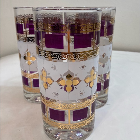 Vintage mid century gold & purple amethyst glassware set of 4 - Picture 3 of 12